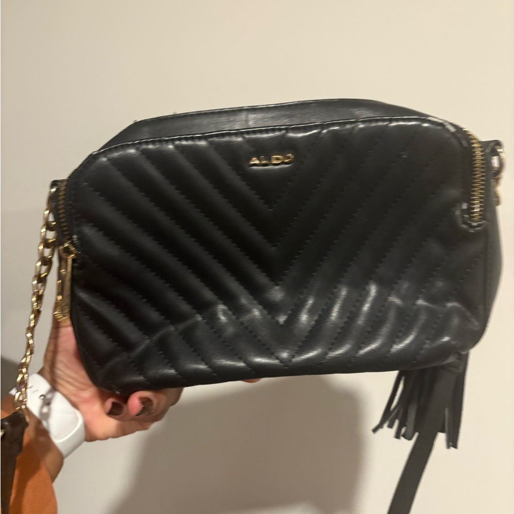 Aldo Black Quilted Crossbody Bag with Gold Accents